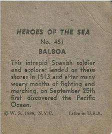 1939 W.S. Corp Heroes of the Sea (R67) #451 Balboa Back