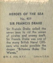 1939 W.S. Corp Heroes of the Sea (R67) #459 Sir Francis Drake Back