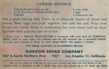 1946 Gordon's Bread California Birds - Recipe Back (D39-2a) #NNO Phainopepla Back