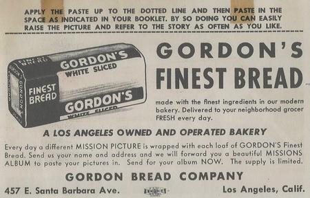 1948 Gordon's Bread California Missions - Bread Back (D39-6b) #NNO La Purisima Concepcion Back