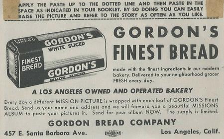 1948 Gordon's Bread California Missions - Bread Back (D39-6b) #NNO Nuestra Senora De La Soledad Back