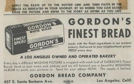 1948 Gordon's Bread California Missions - Bread Back (D39-6b) #NNO San Buena Ventura Back