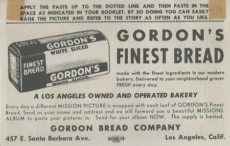 1948 Gordon's Bread California Missions - Bread Back (D39-6b) #NNO San Fernando, Rey De Espana Back