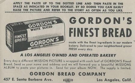1948 Gordon's Bread California Missions - Bread Back (D39-6b) #NNO San Juan Bautista Back