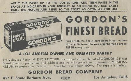 1948 Gordon's Bread California Missions - Bread Back (D39-6b) #NNO San Luis, Rey De Francia Back