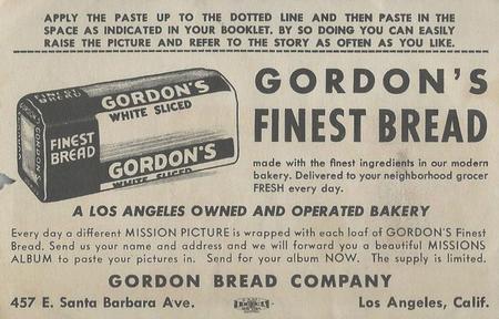 1948 Gordon's Bread California Missions - Bread Back (D39-6b) #NNO San Miguel Arcangel Back
