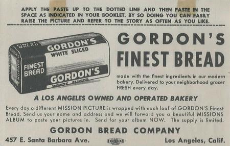 1948 Gordon's Bread California Missions - Bread Back (D39-6b) #NNO San Rafael Arcangel Back