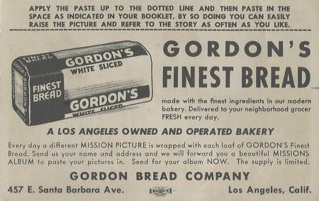 1948 Gordon's Bread California Missions - Bread Back (D39-6b) #NNO Santa Barbara Back