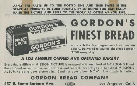 1948 Gordon's Bread California Missions - Bread Back (D39-6b) #NNO Santa Cruz Back