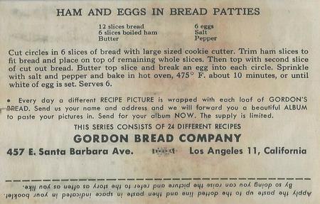 1948 Gordon's Bread California Missions - Recipe Back (D39-6a) #NNO San Antonio De Padua Back