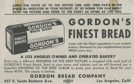 1949 Gordon's Bread Denizens of the Deep (D39-13) #NNO American Lobster Back