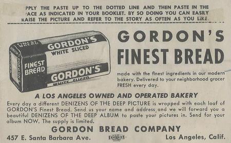 1949 Gordon's Bread Denizens of the Deep (D39-13) #NNO Mountain Crab Back