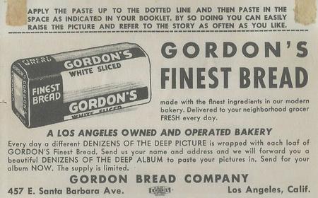 1949 Gordon's Bread Denizens of the Deep (D39-13) #NNO Starfish Back