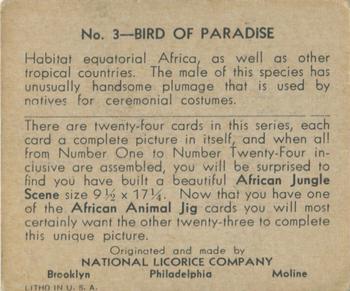 1935 National Licorice African Animal Jigs (R6) #3 Bird of Paradise Back