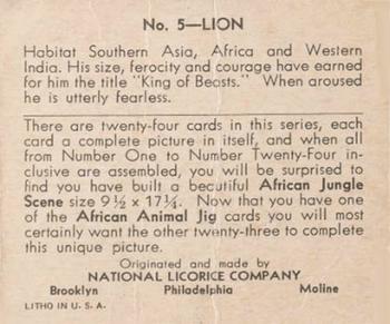 1935 National Licorice African Animal Jigs (R6) #5 Lion Back