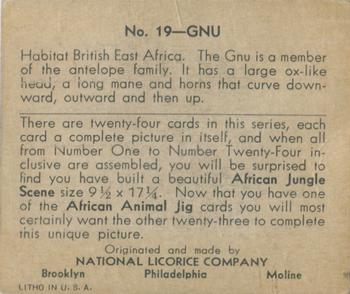 1935 National Licorice African Animal Jigs (R6) #19 Gnu Back