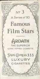 1934 Ardath Famous Film Stars #3 Claudette Colbert Back