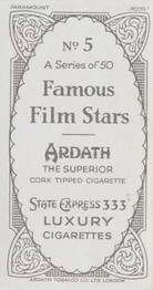 1934 Ardath Famous Film Stars #5 Marlene Dietrich Back