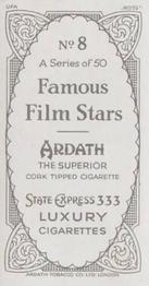 1934 Ardath Famous Film Stars #8 Renate Muller Back