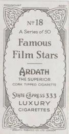 1934 Ardath Famous Film Stars #18 Clive Brook Back