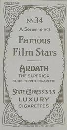 1934 Ardath Famous Film Stars #34 ZaSu Pitts Back