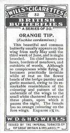 1927 Wills's British Butterflies #32 Orange Tip Back
