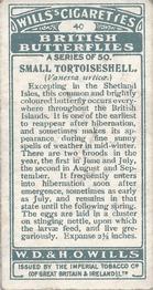 1927 Wills's British Butterflies #40 Small Tortoiseshell Back