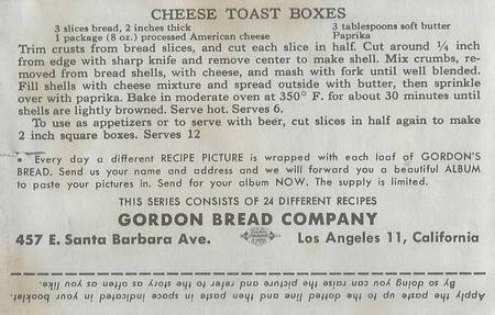 1947 Gordon's Bread Dog Pictures - Recipe Back (D39-3a) #NNO Collie Back