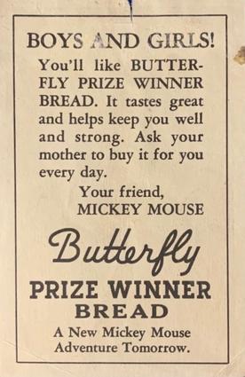 1936 The Adventures of Mickey Mouse (D52) - Butterfly Prize Winner Bread #NNO Here's Mickey Playing... Back