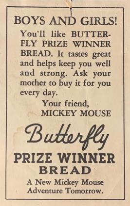 1936 The Adventures of Mickey Mouse (D52) - Butterfly Prize Winner Bread #NNO Mickey And Pluto Ask... Back