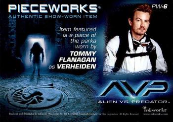 2004 Inkworks Alien vs. Predator - Pieceworks Costume Relics #PW-6 Tommy Flanagan Back