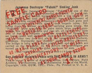 1939 Gum Inc. World In Arms (R173) - Sample Overprint #Ships 4 Japanese Destroyer 