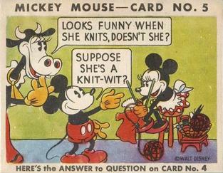 1935 Gum Inc. Mickey Mouse (R89) #5 Looks Funny When She Knits, Doesn't She? Suppose She's A Knit-Wit? Front