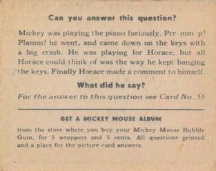 1935 Gum Inc. Mickey Mouse (R89) #54 Lo Mickey. High Minnie. Back