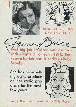 1945 Leister Autographs Card Game #11 Fanny Brice Front