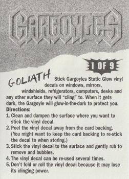 1996 Fleer/SkyBox Gargoyles Series 2 - Static Glow Decals #1 Goliath Back
