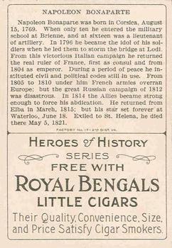1911 American Tobacco Company Heroes of History / Men of History (T68) - Royal Bengals, Factory No. 17 #NNO Napoleon Bonaparte Back
