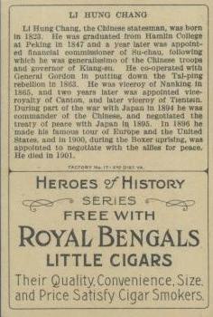 1911 American Tobacco Company Heroes of History / Men of History (T68) - Royal Bengals, Factory No. 17 #NNO Li Hung Chang Back