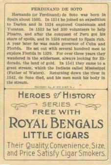 1911 American Tobacco Company Heroes of History / Men of History (T68) - Royal Bengals, Factory No. 17 #NNO Ferdinand De Soto Back