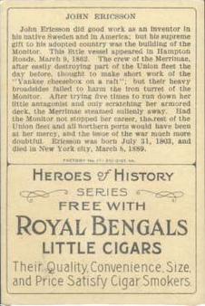 1911 American Tobacco Company Heroes of History / Men of History (T68) - Royal Bengals, Factory No. 17 #NNO Capt. John Ericsson Back