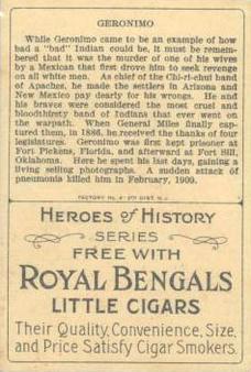 1911 American Tobacco Company Heroes of History / Men of History (T68) - Royal Bengals, Factory No. 17 #NNO Geronimo Back