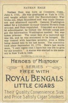 1911 American Tobacco Company Heroes of History / Men of History (T68) - Royal Bengals, Factory No. 17 #NNO Nathan Hale Back