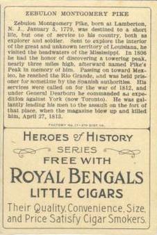 1911 American Tobacco Company Heroes of History / Men of History (T68) - Royal Bengals, Factory No. 17 #NNO Zebulon Pike Back
