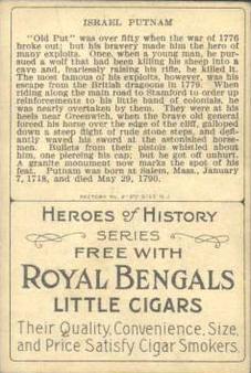 1911 American Tobacco Company Heroes of History / Men of History (T68) - Royal Bengals, Factory No. 17 #NNO Gen. Israel Putnam Back