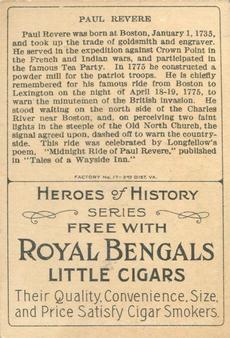 1911 American Tobacco Company Heroes of History / Men of History (T68) - Royal Bengals, Factory No. 17 #NNO Paul Revere Back