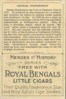 1911 American Tobacco Company Heroes of History / Men of History (T68) - Royal Bengals, Factory No. 17 #NNO George Stephenson Back