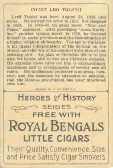 1911 American Tobacco Company Heroes of History / Men of History (T68) - Royal Bengals, Factory No. 17 #NNO Count Leo Tolstoi Back