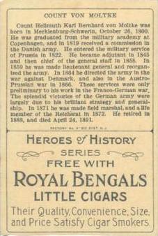 1911 American Tobacco Company Heroes of History / Men of History (T68) - Royal Bengals, Factory No. 17 #NNO Count Von Moltke Back