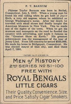 1911 American Tobacco Company Heroes of History / Men of History (T68) - Royal Bengals, Factory No. 17 #NNO Hon. Phineas T. Barnum Back