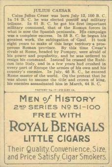 1911 American Tobacco Company Heroes of History / Men of History (T68) - Royal Bengals, Factory No. 17 #NNO Julius Caesar Back